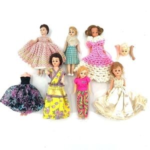 Vintage Doll Lot Hard Soft Face Blinking Eyes Eyelashes Crochet Dress Retro